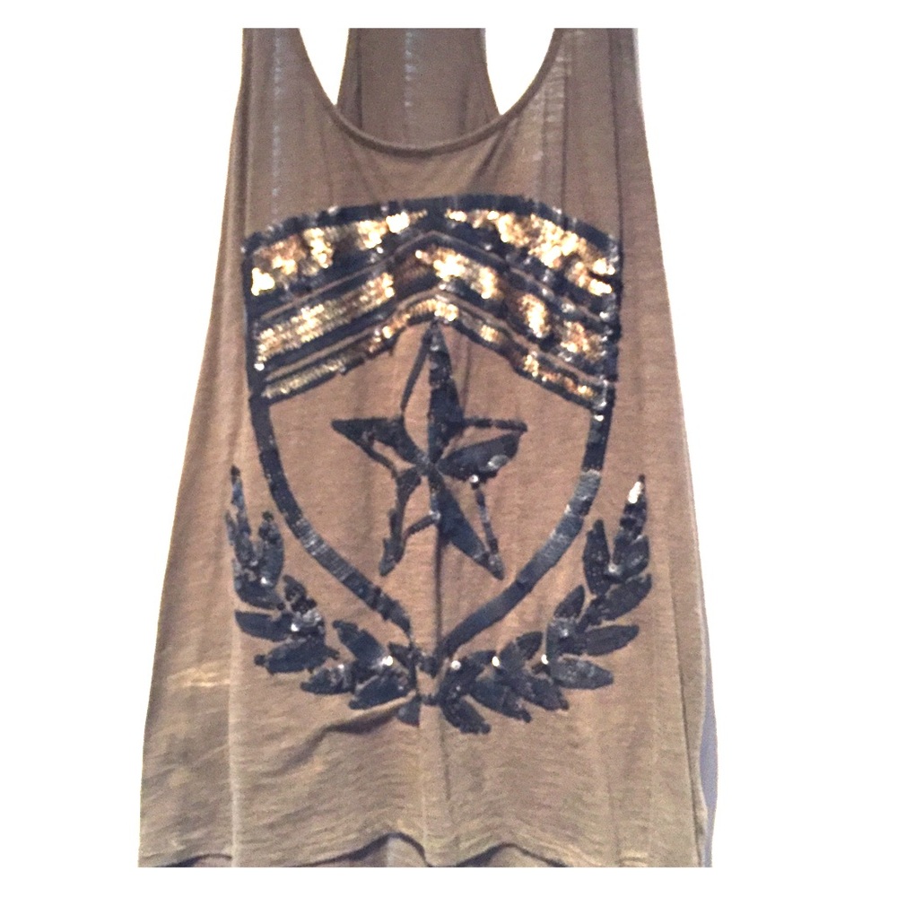 Express Tank Top with Black and Gold Sequin Design